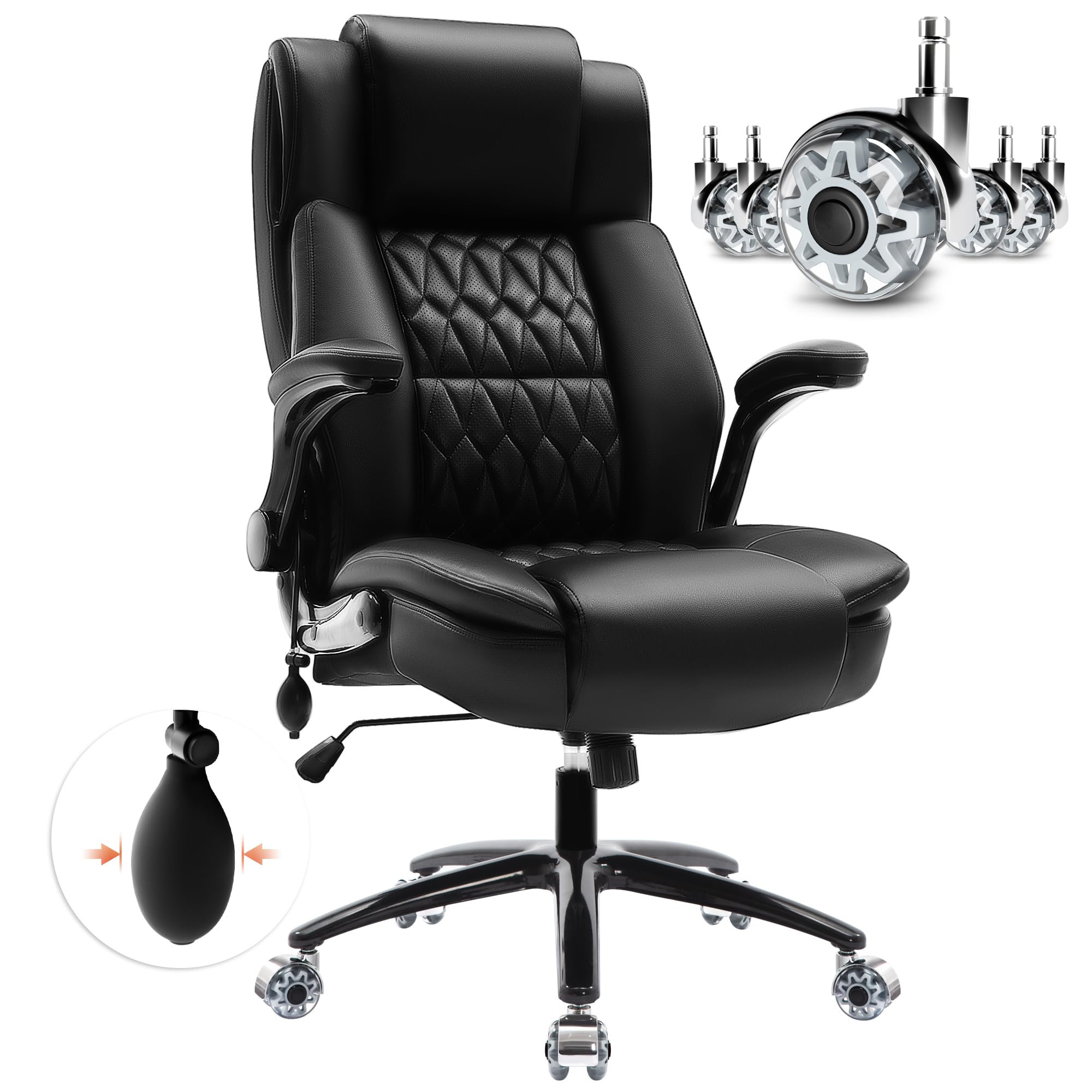 Leather office chair with adjustable lumbar support discount